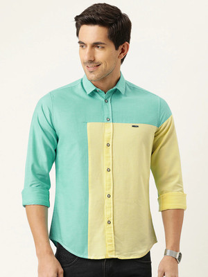 The Indian Garage Co. Men Color Block Casual Green Shirt
