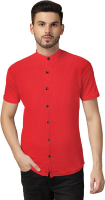 GEUM Men Solid Casual Red Shirt