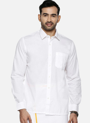Ramraj Cotton Men Solid Casual White Shirt(Pack of 2)