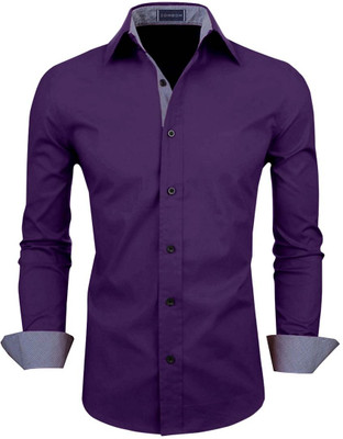 ZOMBOM Men Solid Casual Purple Shirt