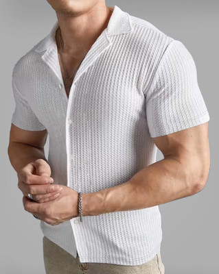 EyeBogler Men Self Design Casual White Shirt