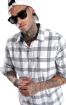 WROGN Men Checkered Casual White Shirt