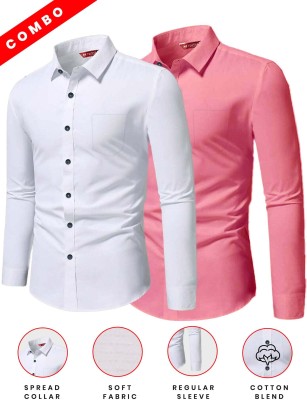 Yugnik Men Solid Formal Pink Shirt(Pack of 2)