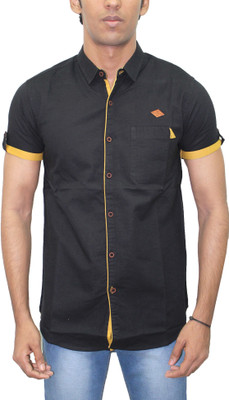 KUONS AVENUE Men Solid Casual Black Shirt