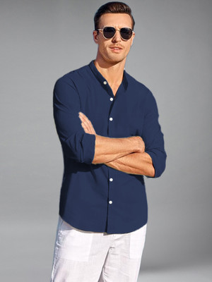 Vida Loca Men Solid Casual Dark Blue Shirt