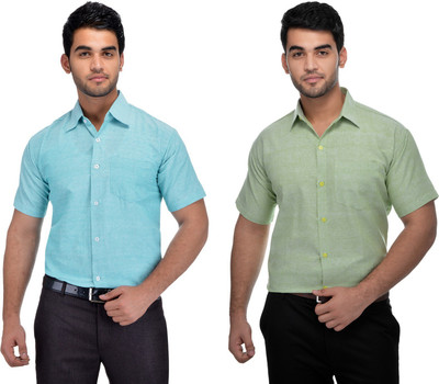 DESHBANDHU KHADI Men Solid Formal Green, Blue Shirt(Pack of 2)