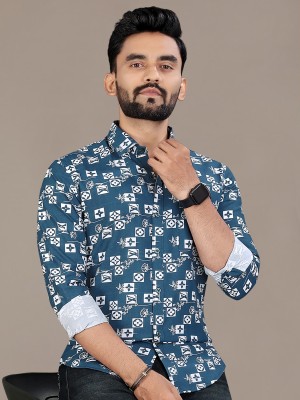 ADWYN PETER Men Printed Casual Blue Shirt