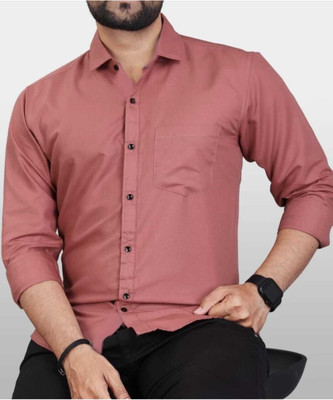 MUMIN Men Solid Formal Pink Shirt