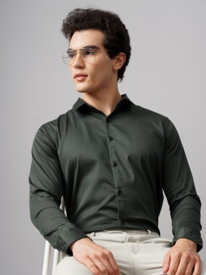 Paul Street Men Solid Formal Dark Green Shirt