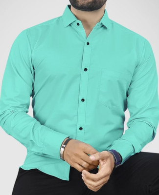 PAVITRAHUB Men Solid Formal Light Green Shirt