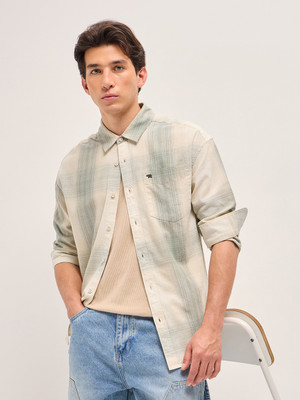 THE BEAR HOUSE Men Checkered Casual Green, Beige Shirt