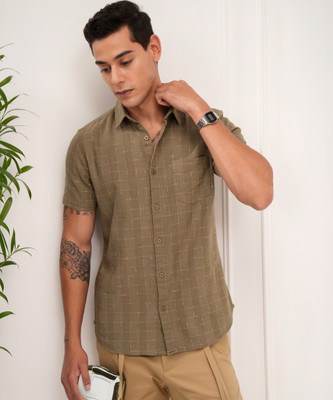 HIGHLANDER Men Checkered Casual Green Shirt