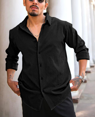 PR Fashion Men Solid Casual Black Shirt