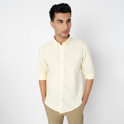 Mark & Albert Men Solid Casual Yellow Shirt