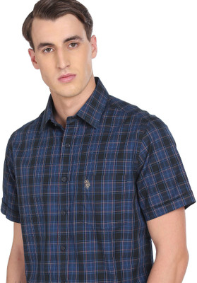 U.S. POLO ASSN. Men Checkered Casual Blue Shirt