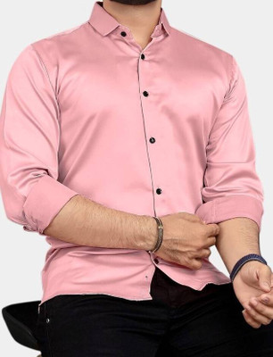 RADHEEFAB Men Solid Formal Pink Shirt