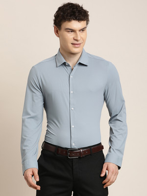 TURTLE Men Self Design Formal Grey Shirt