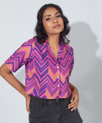 Dressberry Women Printed Casual Purple Shirt