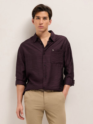 THE BEAR HOUSE Men Solid Casual Purple Shirt