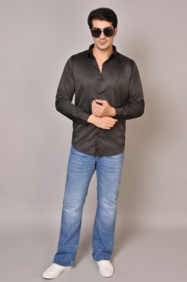white apple jns Men Solid Party Black Shirt