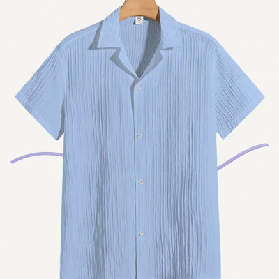 A Dearise Trend Men Self Design Casual Light Blue Shirt