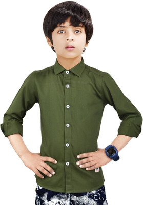 The Crane Boys Solid Casual Dark Green Shirt