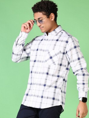 V-MART Men Checkered Casual White Shirt