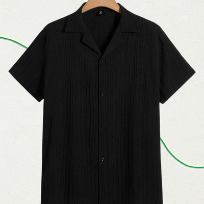 Jenil Fashion Men Self Design Casual Black Shirt