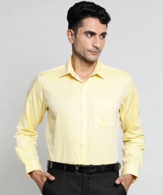 VAN HEUSEN Men Self Design Formal Yellow Shirt
