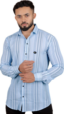 GCFAB Men Striped Casual Light Blue Shirt