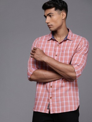 WROGN Men Checkered Casual Pink Shirt