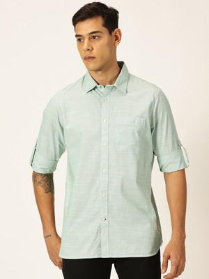 THOMAS SCOTT Men Self Design Casual Green Shirt