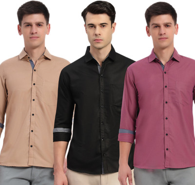 IMPRESIO Men Solid Casual Multicolor Shirt(Pack of 3)