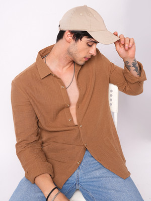 VASTRADO Men Solid Casual Brown Shirt