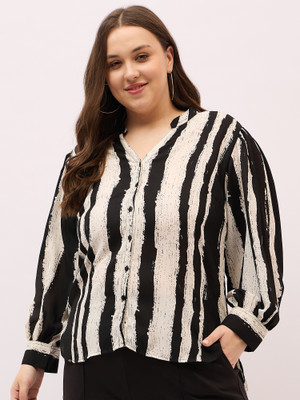 DressBerry Curve Women Striped Casual Black Shirt