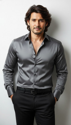 SEVENTEENSTITCH Men Solid, Self Design Casual Grey Shirt