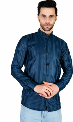 BOUGHT FIRST Men Self Design Casual Light Blue Shirt