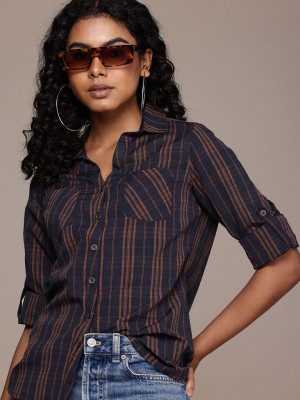 Roadster Women Checkered Casual Blue Shirt