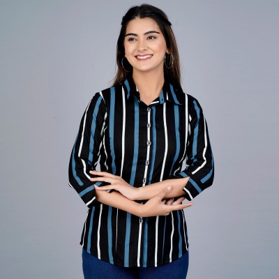 Sniggle Women Striped Casual Blue Shirt