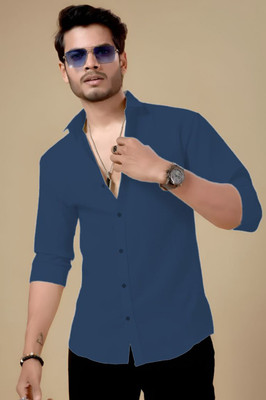 Marmic Fab Men Solid Casual Blue Shirt