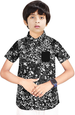 Paper Crane Boys Printed Casual Black, White Shirt