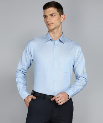 Raymond Men Self Design Formal Light Blue, White Shirt