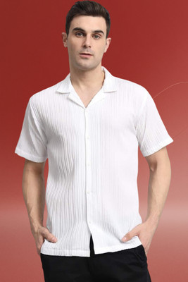 A Dearise Men Self Design Casual White Shirt