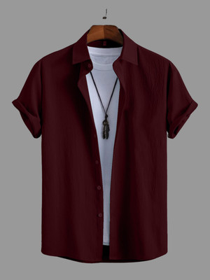 KHANJAN FASHION Men Self Design Formal Maroon Shirt