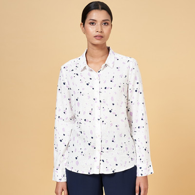 Annabelle by Pantaloons Women Printed Casual White Shirt