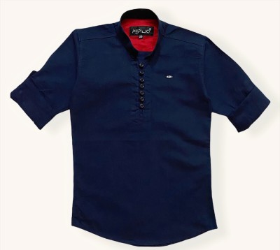 PEPILIO Boys Solid Casual Dark Blue Shirt