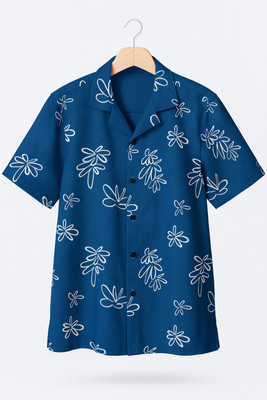 Nigella Men Printed Casual Dark Blue, White Shirt