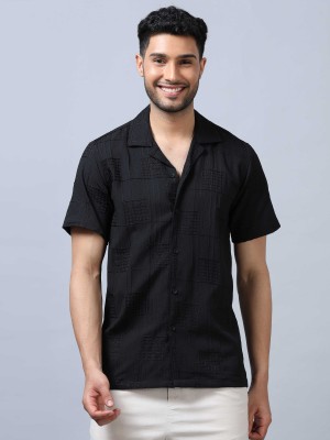 SORATIA Men Self Design Casual Black Shirt