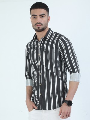 ROCKET SCIENCE Men Striped Casual Black Shirt