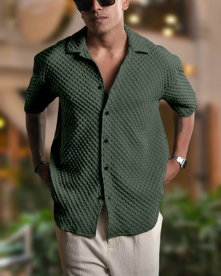 METRONAUT Men Self Design Casual Green Shirt